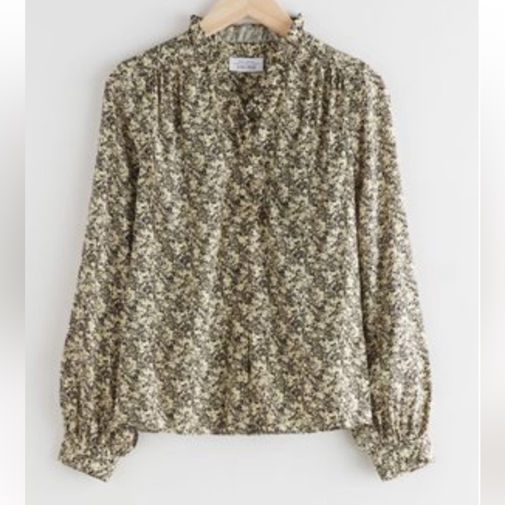 & Other Stories Button Up Ruffle Blouse	Yellow Florals